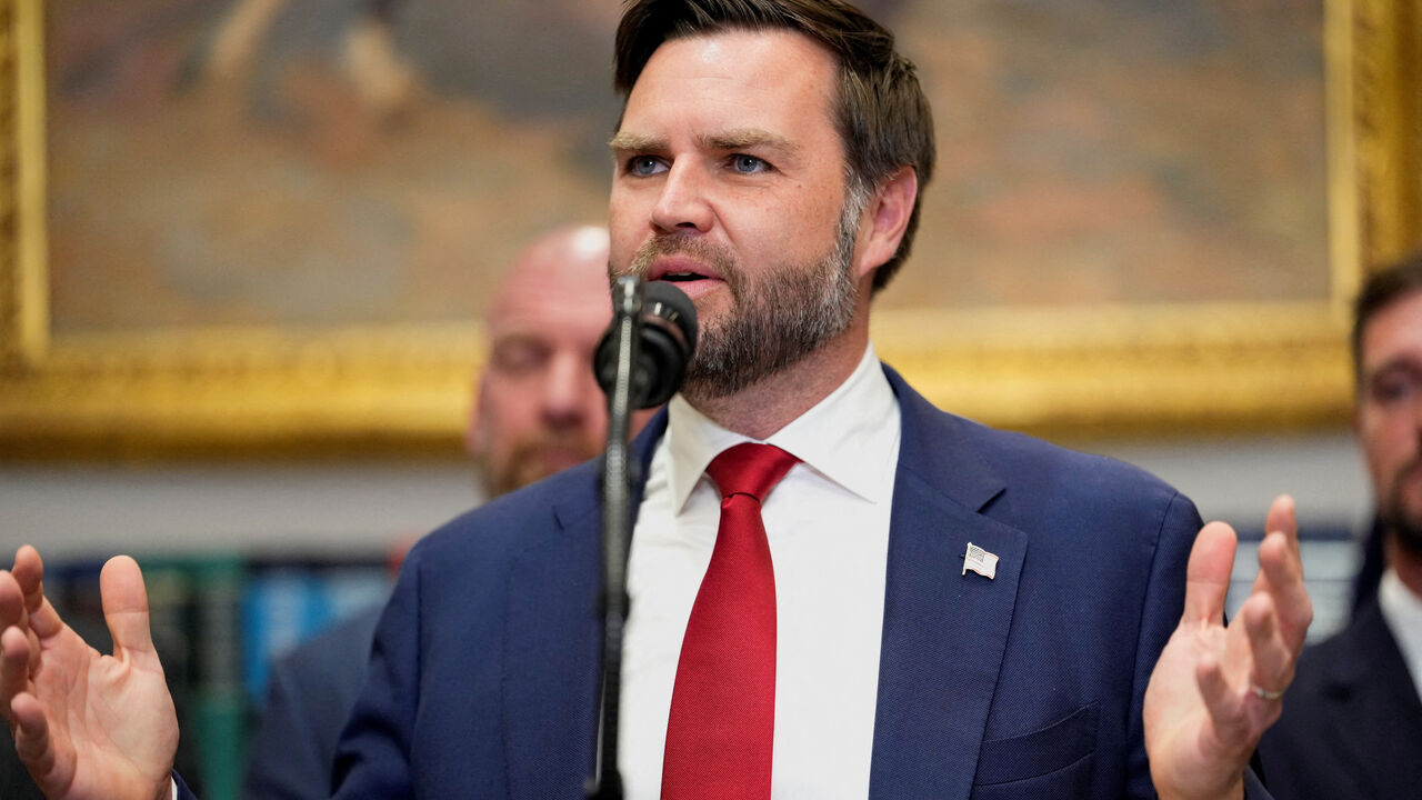 FILE PHOTO: U.S. Vice President JD Vance delivers remarks in the Roosevelt Room at the White House in Washington, D.C., U.S., July 31, 2025. REUTERS/Kent Nishimura/File Photo
