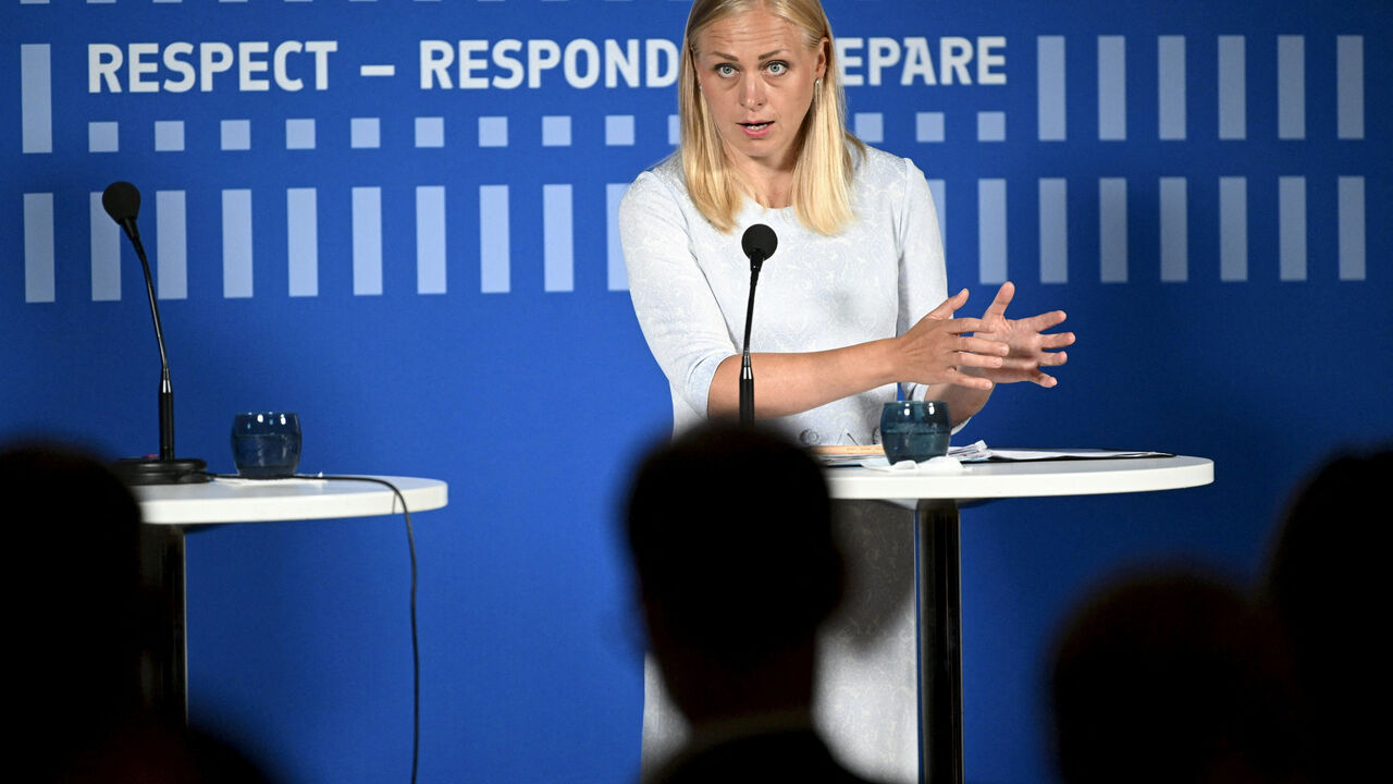 FILE PHOTO: Minister for Foreign Affairs of Finland Elina Valtonen attends a press conference during the Helsinki+50 OSCE conference in Helsinki, Finland, July 31, 2025. The conference marks the 50th anniversary of the Helsinki Final Act. Lehtikuva/Mikko Stig/via REUTERS/File Photo