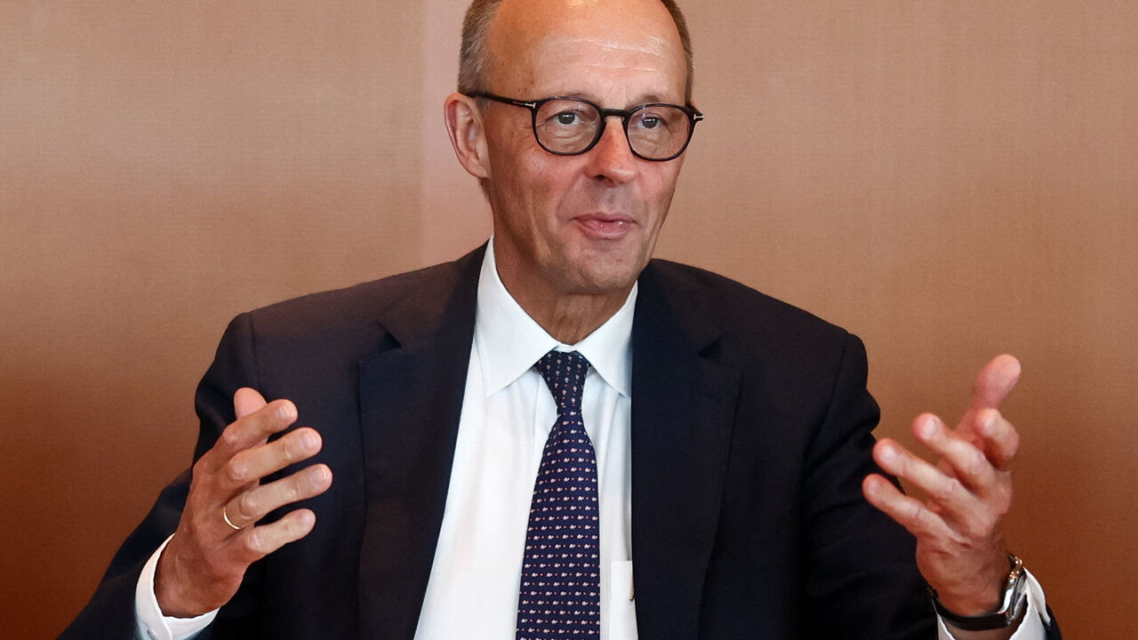 FILE PHOTO: German Chancellor Friedrich Merz attends a cabinet meeting at the Chancellery in Berlin, Germany, August 6, 2025. REUTERS/Liesa Johannssen/File Photo