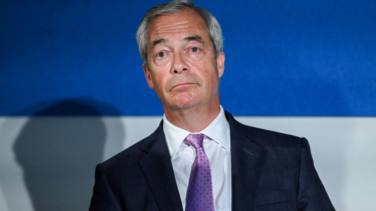 FILE PHOTO: Britain's Reform UK Party leader Nigel Farage speaks at a press conference in London, Britain, July 28, 2025. REUTERS/Jaimi Joy/File Photo
