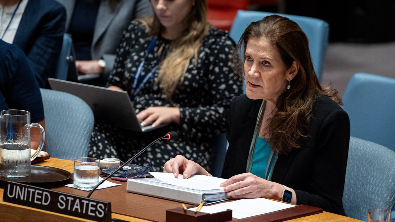 United States Ambassador to the United Nations Dorothy Shea addresses a meeting of the United Nations Security Council on the Israel and Palestinian conflict at U.N. Headquarters in New York City, U.S., August 27, 2025. REUTERS/Angelina Katsanis