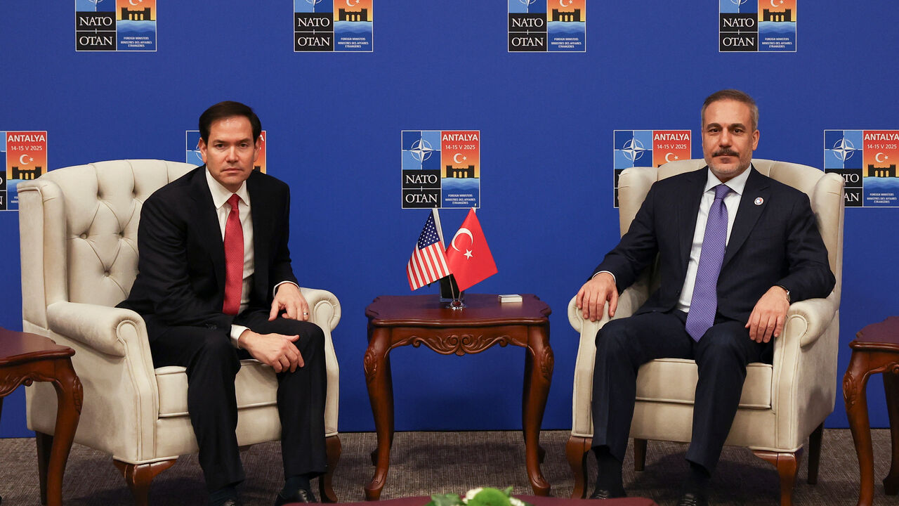 FILE PHOTO: U.S. Secretary of State Marco Rubio meets with Turkish Foreign Minister Hakan Fidan at NEST International Convention Center, in Antalya, Turkey May 15, 2025. REUTERS/Umit Bektas/Pool/ File Photo