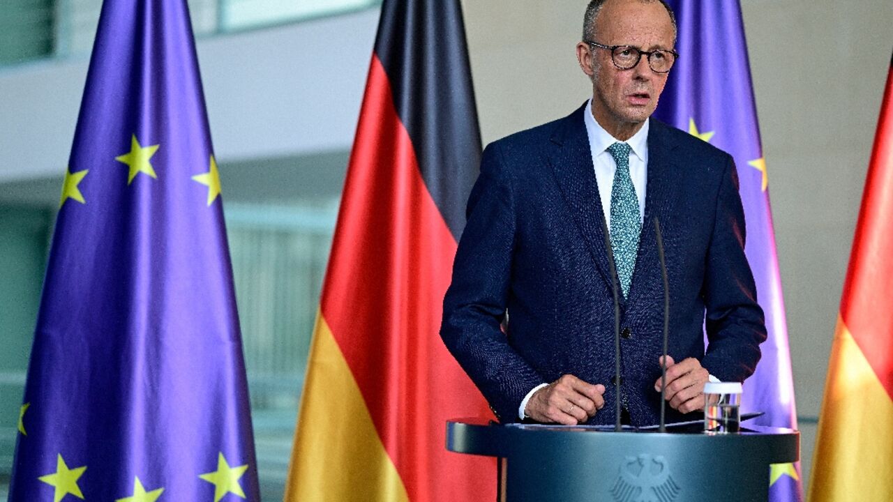 Friedrich Merz said his government 'will not authorise any exports of military equipment that could be used in the Gaza Strip until further notice'