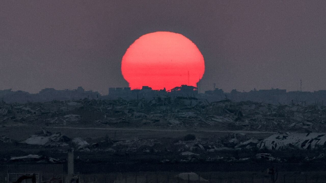 The sun sets over the Gaza Strip on August 10, 2025
