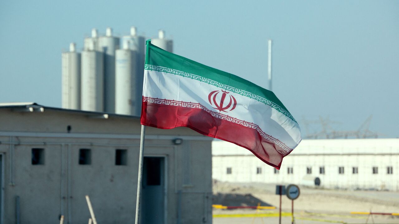 A picture taken on Nov. 10, 2019, shows an Iranian flag in Iran's Bushehr nuclear power plant, during an official ceremony to kick-start works on a second reactor at the facility.