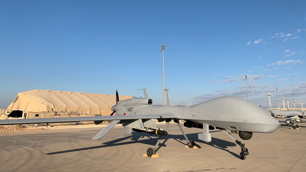 A picture taken on Jan. 13, 2020, shows US Army drones at the Ain al-Asad air base in the western Iraqi province of Anbar.
