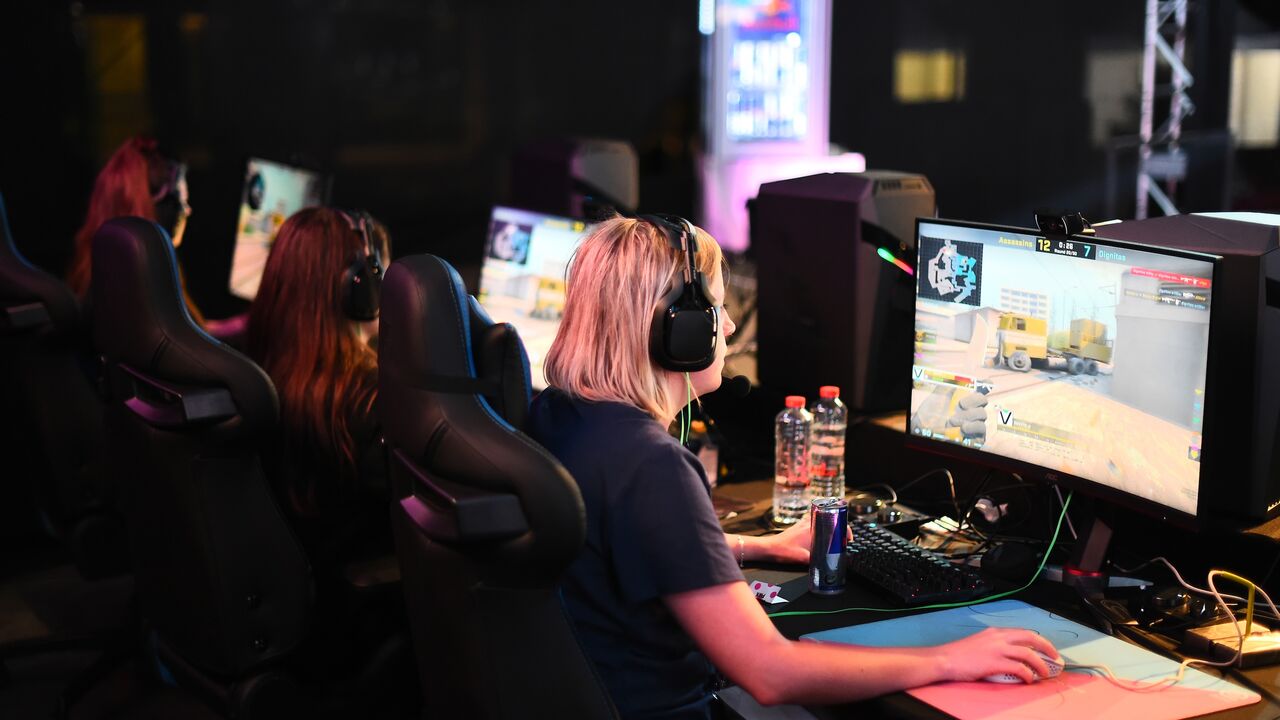 Players in action during day one of the Girl Gamer Esports Festival at Meydan Racecourse on Feb. 21, 2020, in Dubai, United Arab Emirates. 