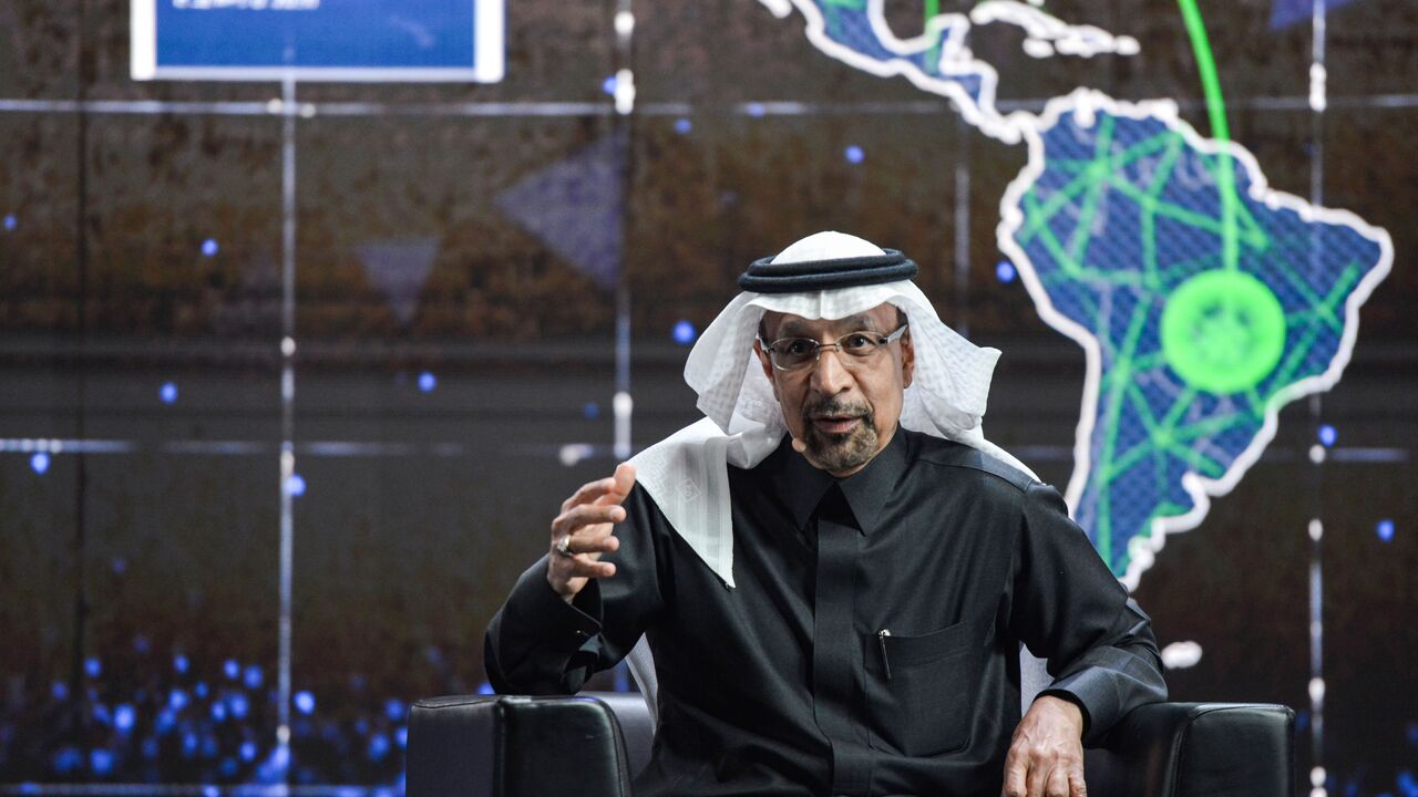 Saudi Investment Minister Khalid al-Faleh speaks during the fourth edition of the Future Investment Initiative (FII) conference at the capital Riyadh's Ritz-Carlton hotel on Jan. 27, 2021. 