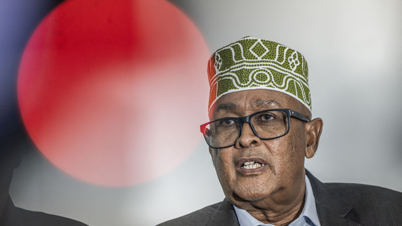 Wadani party presidential candidate Abdirahman Mohamed Abdullahi, also known as Irro, speaks during a press conference on Nov. 10, 2024, ahead of the 2024 Somaliland presidential election.