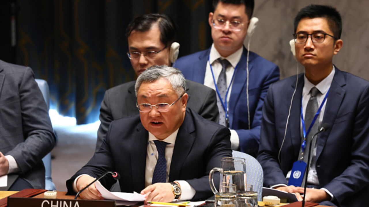 Fu Cong, Permanent Representative of People's Republic of China to the UN, speaks during a United Nations Security Council meeting on maintenance of peace and security of Ukraine at the U.N. Headquarters on March 26, 2025 in New York City. The Security Council received a briefing on the humanitarian situation in Ukraine as the country is hit with continued missile strikes and drone attacks on civilian infrastructure and energy facilities from Russia. The meeting comes as the U.S. attempts to secure a compre