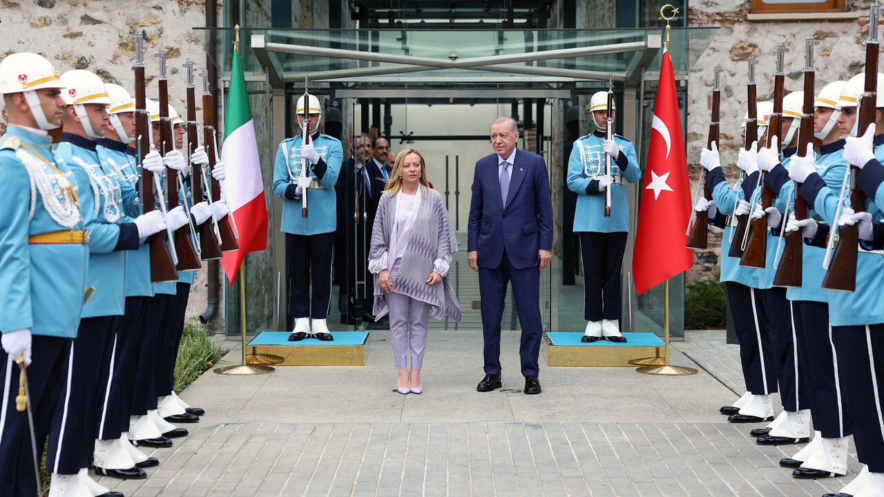 President Recep Tayyip Erdogan meets with Prime Minister Giorgia Meloni of Italy in Istanbul on Aug. 1, 2025. 