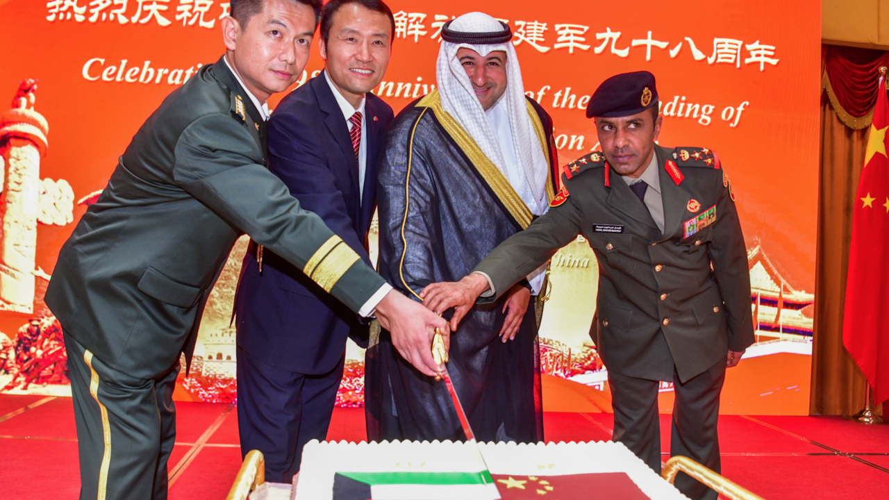 Kuwaits Deputy Defense Minister Sheikh Abdullah Meshal AlSabah (3rd from L) at an event hosted by the Chinese Embassy in Kuwait City, July 29, 2025.