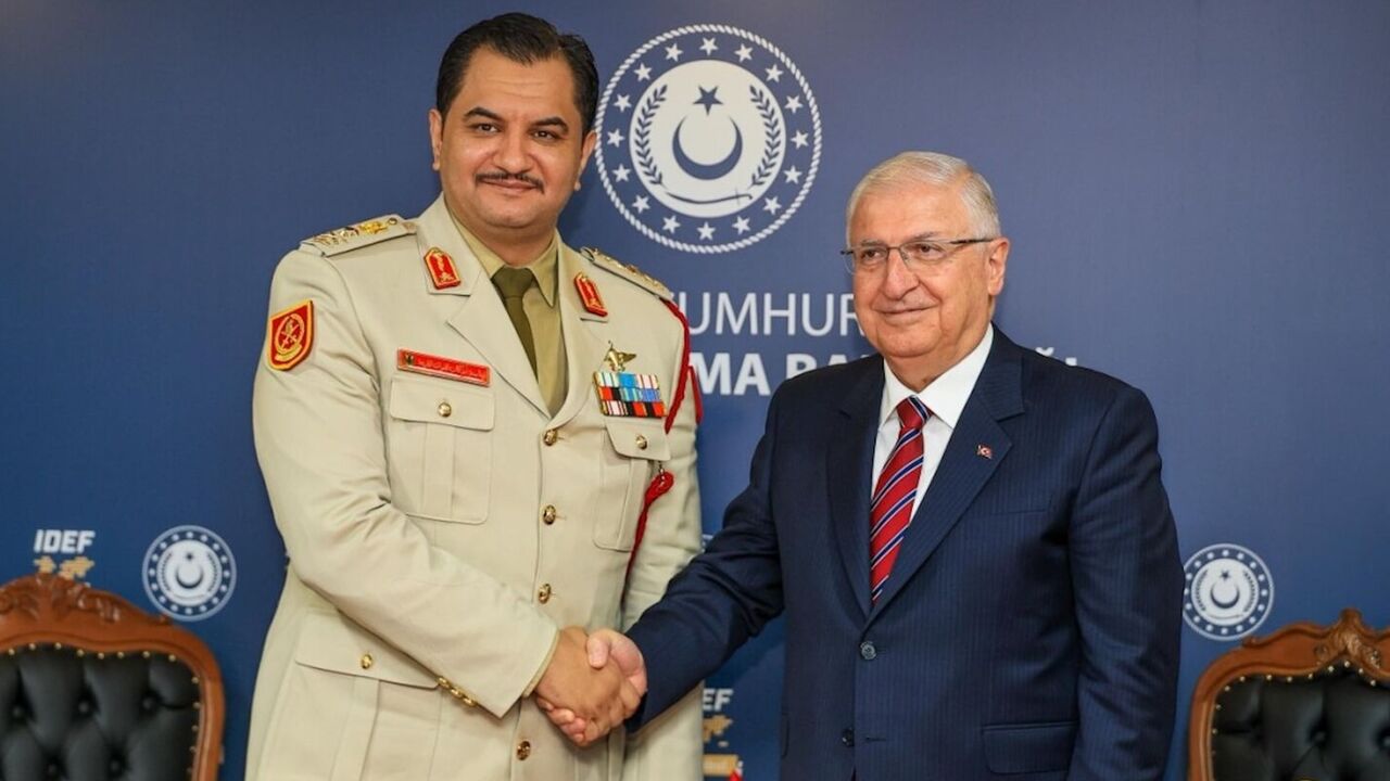 Turkish Defense Minister Yasar Guler met with Saddam Hifter, commander of the Libyan National Army’s ground forces, on the sidelines of IDEF25 defense fair in Ankara, on July 23, 2025. 