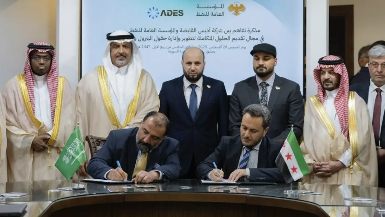 Saudi companies signed agreements with Syria’s Ministry of Energy during the kingdom’s participation in the Damascus International Fair in Damascus, on Aug. 28, 2025.