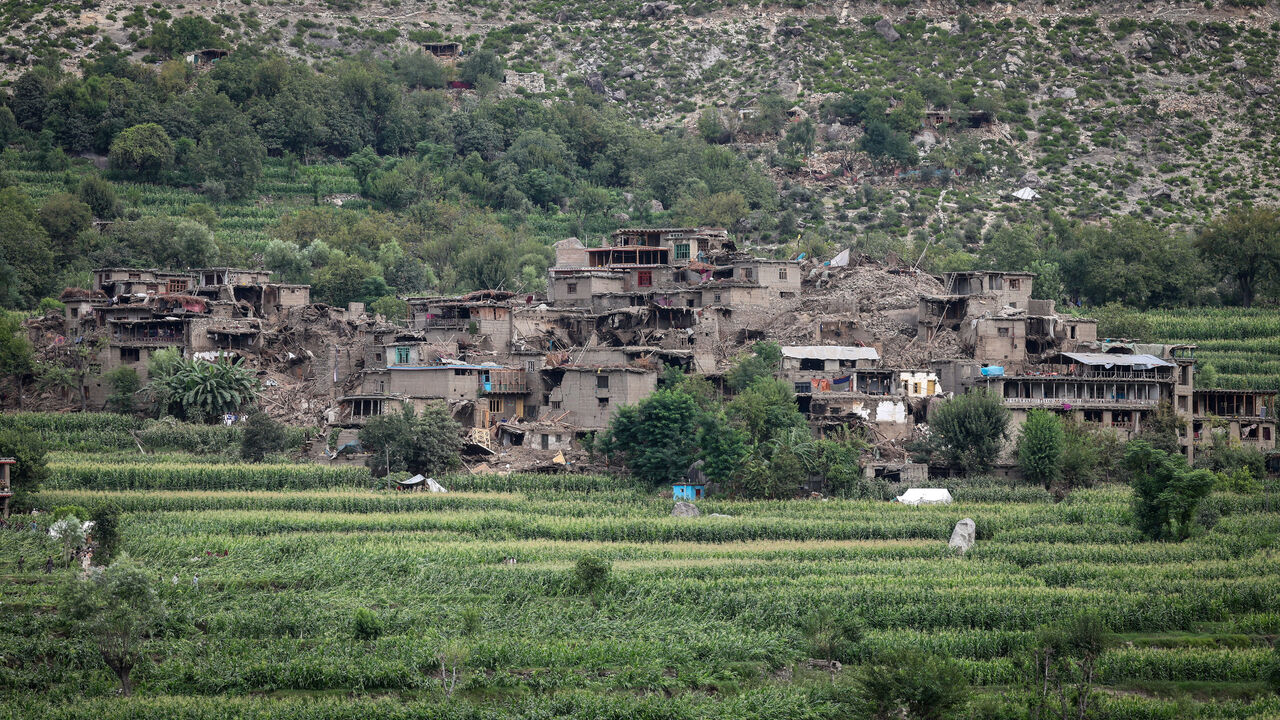 A view of damaged houses following a deadly magnitude-6 earthquake that struck Afghanistan on Sunday, in Mazar Dara, Kunar province, Afghanistan, September 2, 2025. REUTERS/Sayed Hassib