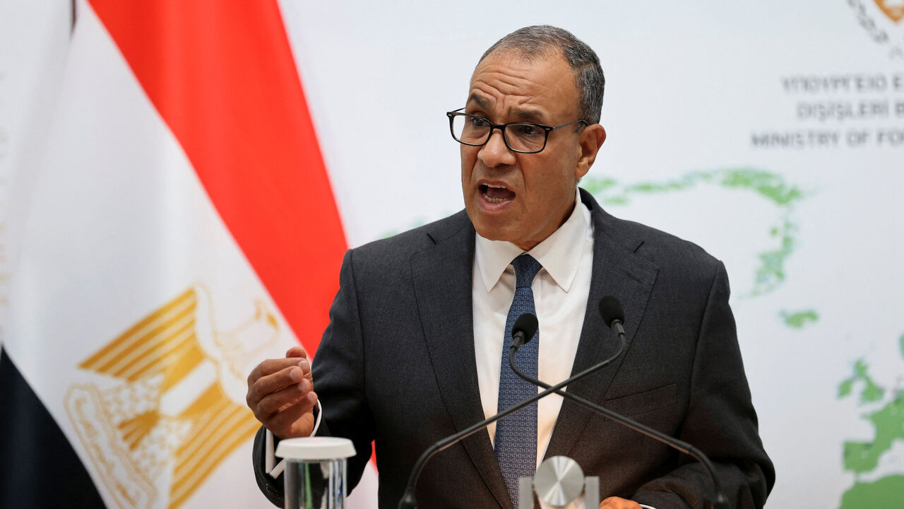 Egyptian Foreign Minister Badr Abdelatty speaks during  a press conference with Cyprus Foreign Minister Constantinos Kombos (not pictured) at the Foreign Ministry in Nicosia, Cyprus September 5, 2025. REUTERS/Yiannis Kourtoglou