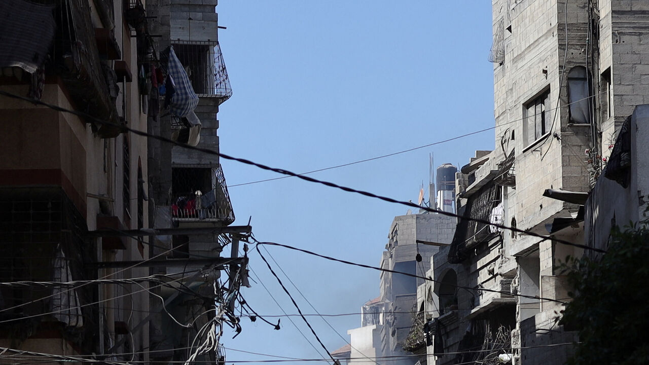 A missile falls towards a house during an Israeli airstrike, in Gaza City, September 7, 2025. REUTERS/Khamis Al-Rifi