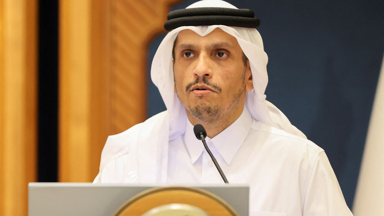 FILE PHOTO: Qatar's Prime Minister and Foreign Minister Sheikh Mohammed Bin Abdulrahman al-Thani speaks at a joint press conference with the U.S. secretary of state in Doha, Qatar, June 12, 2024. REUTERS/Ibraheem Al Omari/Pool/ File Photo