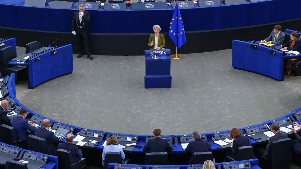 European Commission President Ursula von der Leyen delivers the State of the European Union address to the European Parliament, in Strasbourg, France, September 10, 2025. REUTERS/Yves Herman