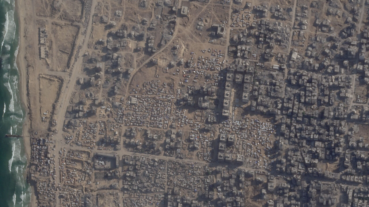 Satellite image shows tents at al-Shati camp, near Gaza City, amid the Israeli military offensive, September 9, 2025. Planet Labs PBC 2025 via REUTERS