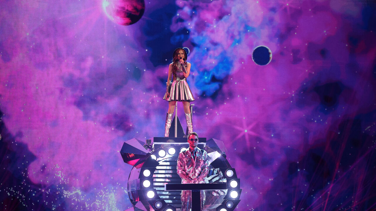 FILE PHOTO: EMMY, representing Ireland, performs "Laika Party", during the second semi-final of the 2025 Eurovision Song Contest, in Basel, Switzerland, May 15, 2025. REUTERS/Denis Balibouse/File Photo