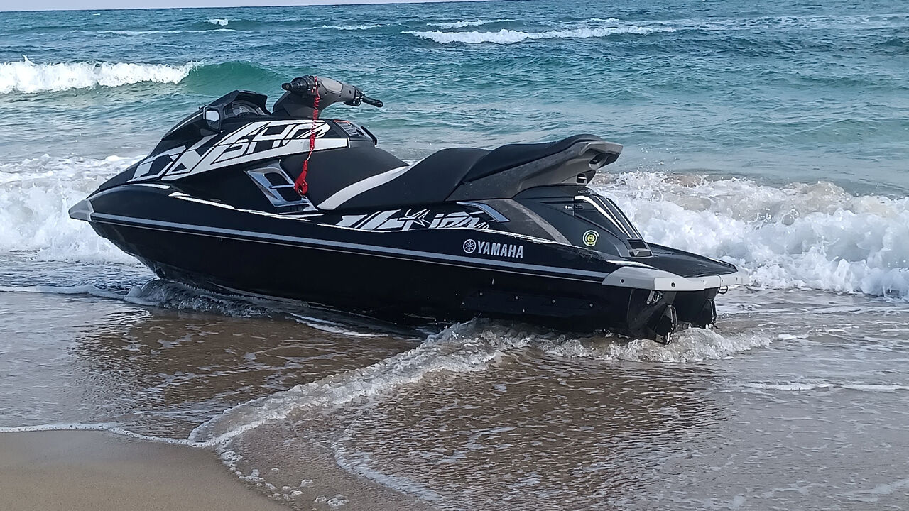 A jet ski is beached before Muhammad Abu Dakha, a 31-year-old Palestinian from Gaza, and two other Palestinian migrants use it to sail to Lampedusa, Italy, to seek asylum, on a beach near Khums, Libya August 17, 2025. Muhammad Abu Dakha/Handout via REUTERS