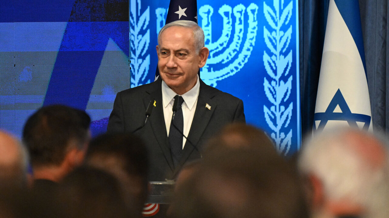 Israeli Prime Minister Benjamin Netanyahu speaks at the opening event of the largest-ever bipartisan delegation of American legislators to Israel at the Foreign Ministry in Jerusalem on Monday, September 15, 2025. Debbie Hill/Pool via REUTERS