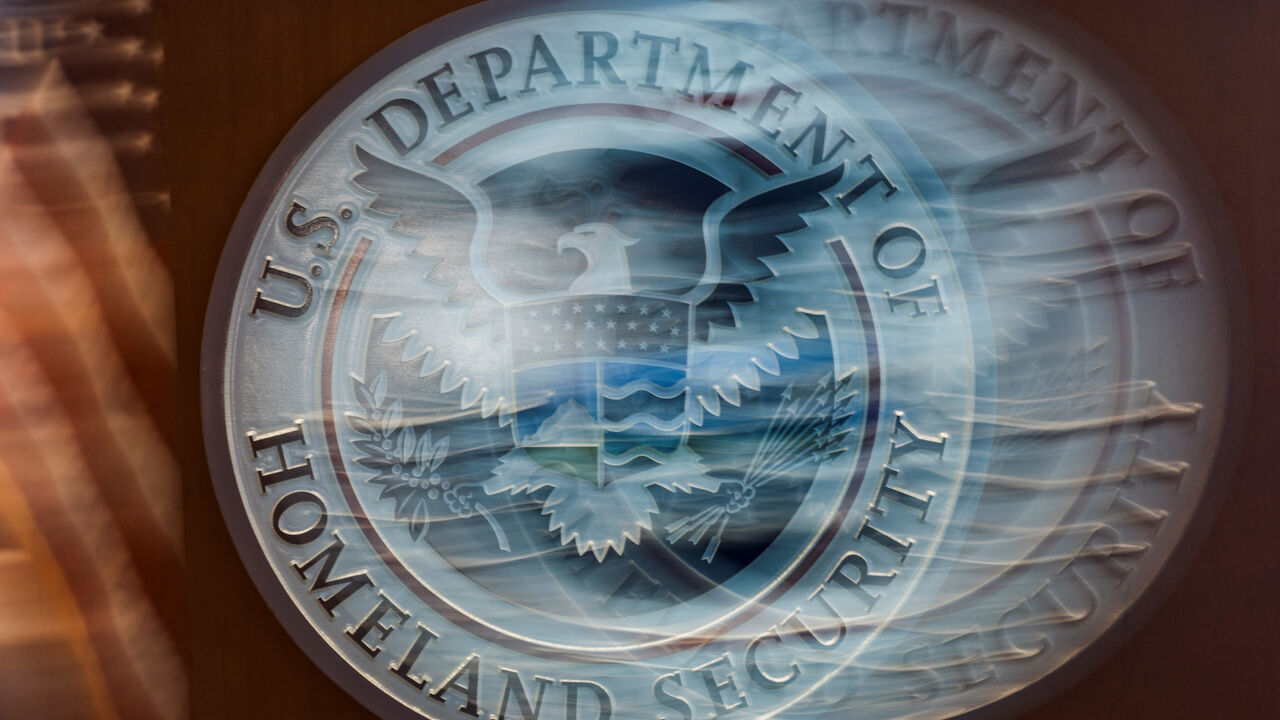 FILE PHOTO: A view shows the U.S. Department of Homeland Security signage in New York City, U.S., July 21, 2025. REUTERS/Jeenah Moon/ File Photo