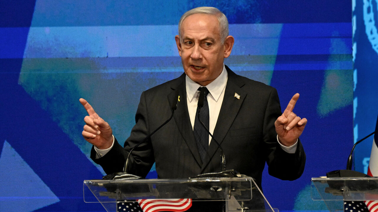 FILE PHOTO: Israeli Prime Minister Benjamin Netanyahu speaks at the opening event of the largest-ever bipartisan delegation of American legislators to Israel at the Foreign Ministry in Jerusalem on Monday, September 15, 2025. Debbie Hill/Pool via REUTERS/File Photo