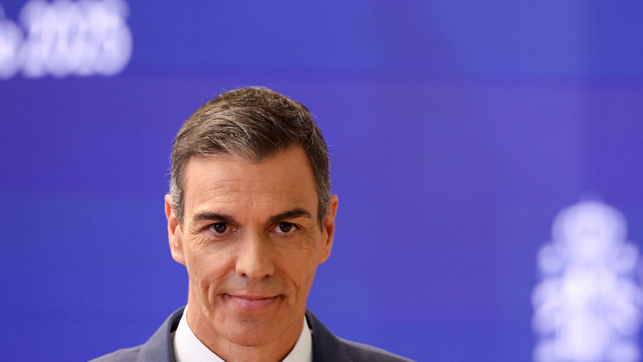 FILE PHOTO: Spanish Prime Minister Pedro Sanchez looks on, on the day of a press conference before summer break, at Moncloa Palace in Madrid, Spain, July 28, 2025. REUTERS/Juan Medina/ File Photo