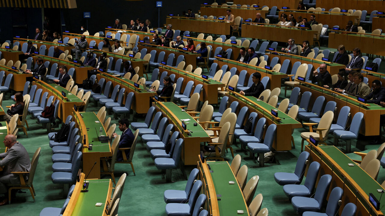 Seats are empty after delegations walked out during Israeli Prime Minister Benjamin Netanyahu's address at the 80th United Nations General Assembly (UNGA) at U.N. headquarters in New York City, U.S., September 26, 2025. REUTERS/Shannon Stapleton