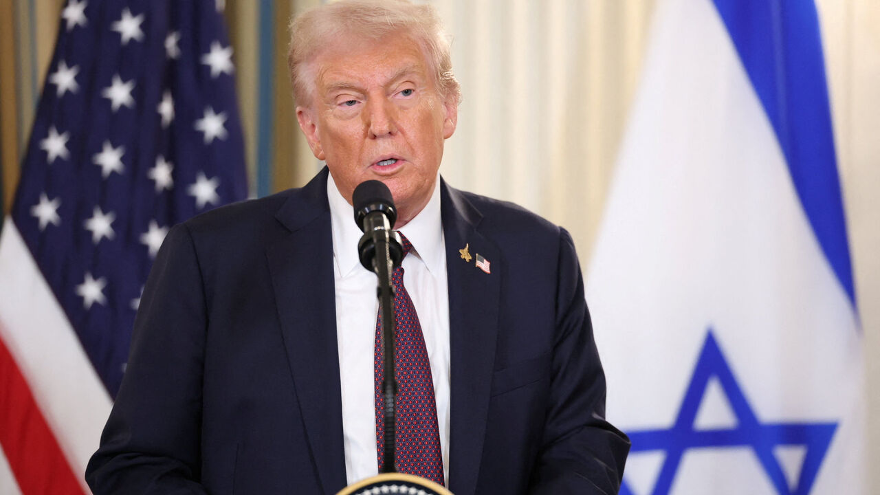 U.S. President Donald Trump speaks during a joint press conference with Israeli Prime Minister Benjamin Netanyahu (not pictured) in the State Dining Room at the White House in Washington, D.C., U.S., September 29, 2025. REUTERS/Jonathan Ernst