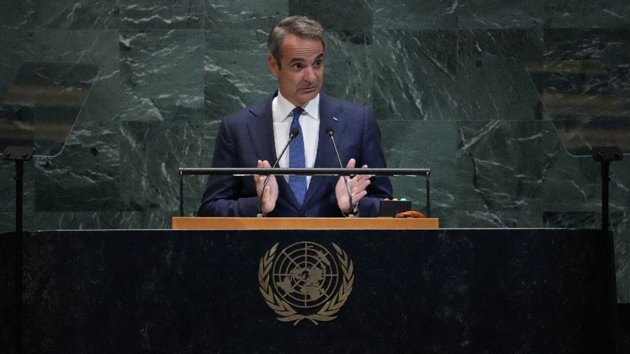 Greek Prime Minister Kyriakos Mitsotakis speaks during the General Debate of the United Nations General Assembly