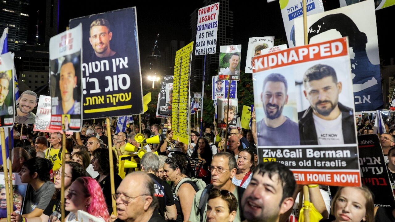Demonstrators regularly rally in Tel Aviv with pictures of hostages held in Gaza