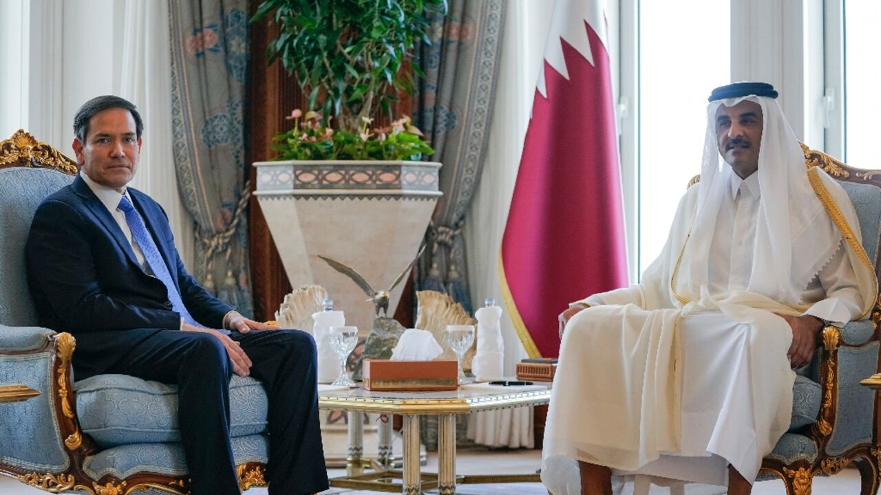 US Secretary of State Marco Rubio meets with Qatar's Emir Sheikh Tamim bin Hamad Al Thani at the Amiri Diwan in Doha