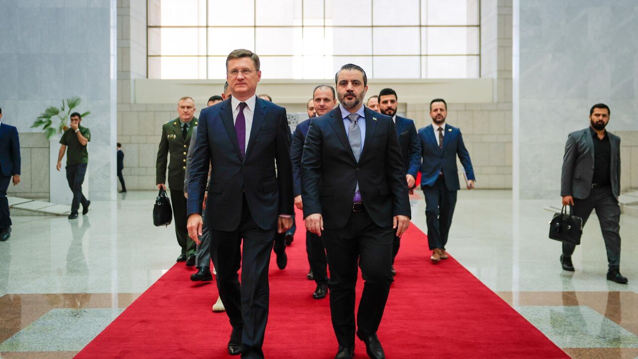 His Excellency the President of the Republic, Ahmed al-Sharaa, meets at the People's Palace in the capital, Damascus, with the Russian Deputy Prime Minister, Alexander Novak.