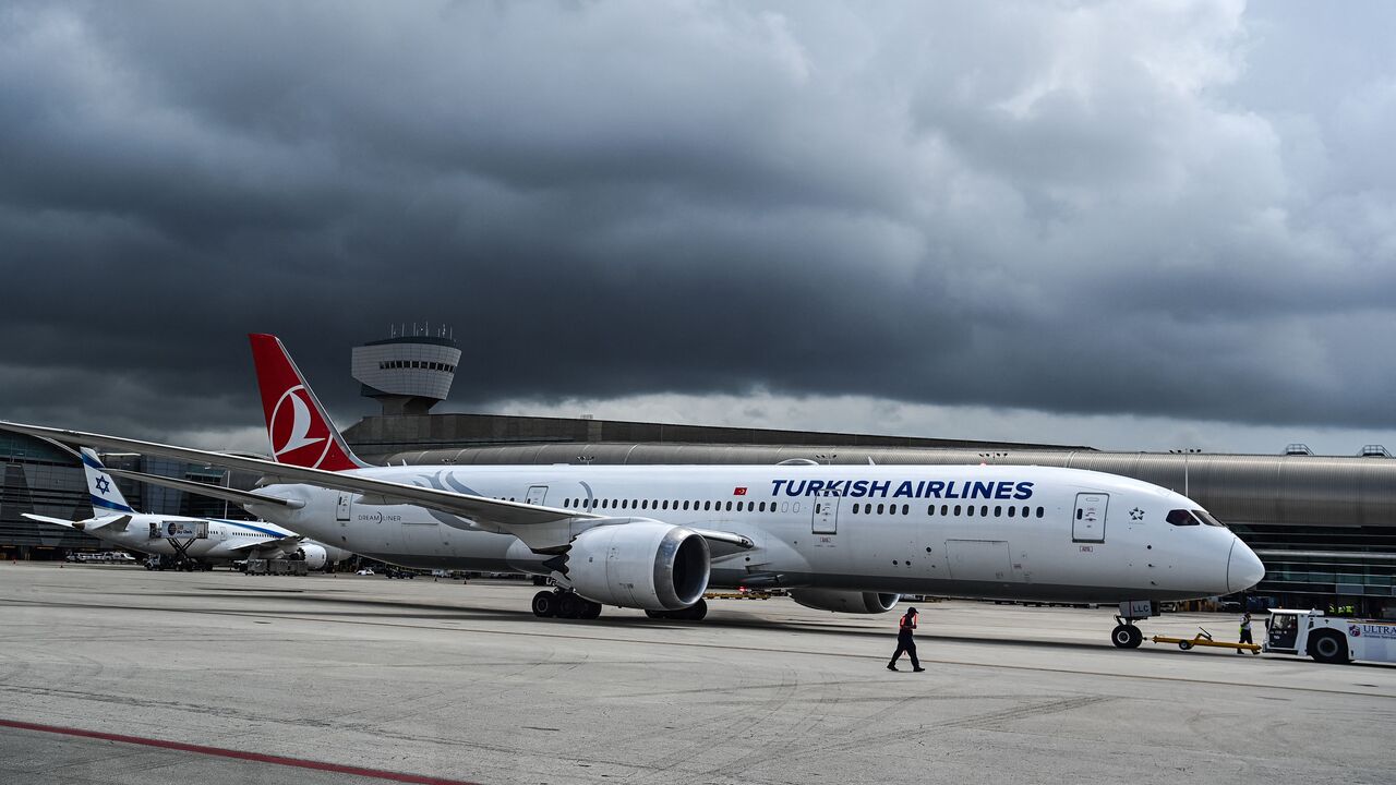 A Turkish Airlines plane prepares to take off from the Miami International Airport in Miami, on June 16, 2021. 