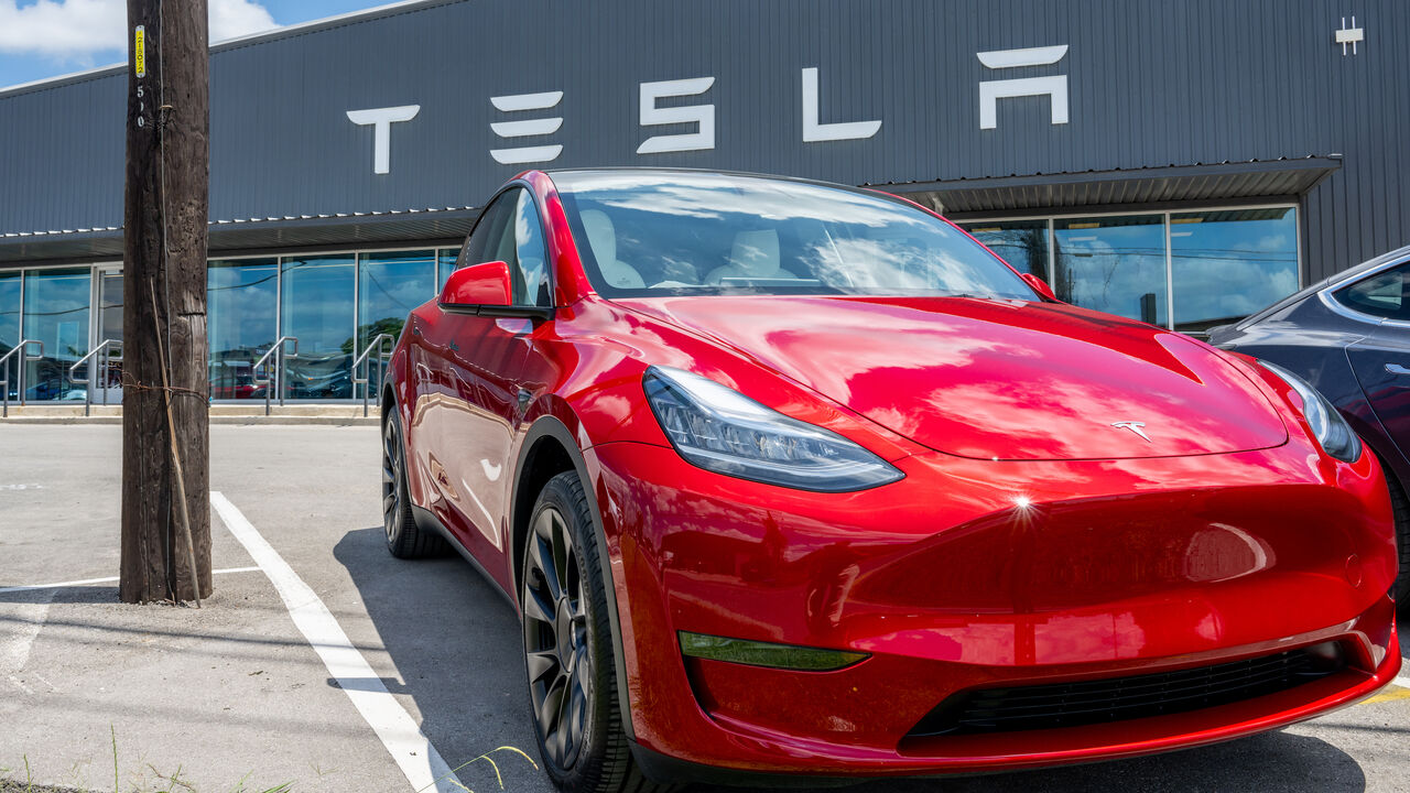 A Tesla Model Y is seen on a Tesla car lot on May 31, 2023 in Austin, Texas. 