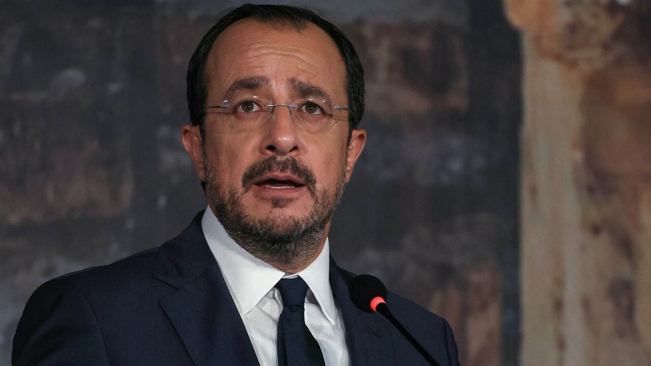 Cyprus' President Nikos Christodoulides speaks during a press conference after the MED9 Summit in the Cypriot city of Paphos, on Oct. 11, 2024.