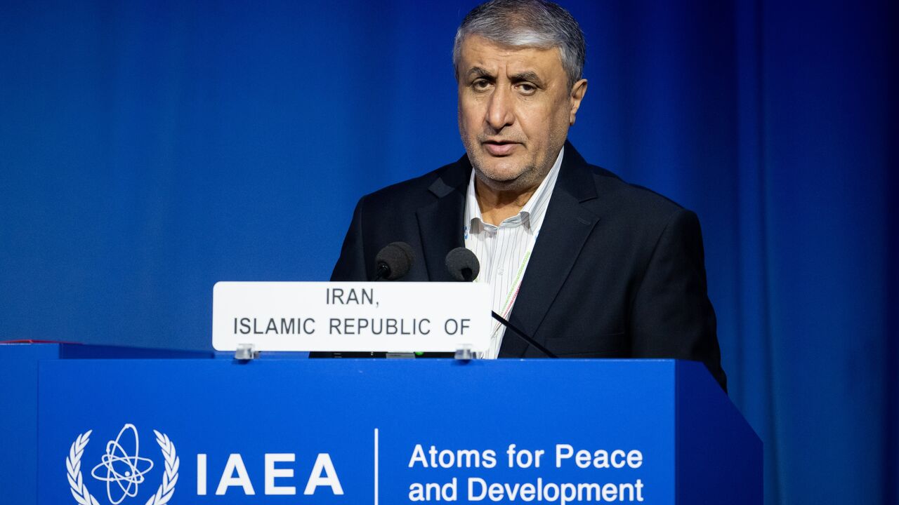 Mohammad Eslami, head of the Atomic Energy Organization of Iran, speaks during the 69th annual International Atomic Energy Agency general conference on Sept. 15, 2025, in Vienna, Austria. 