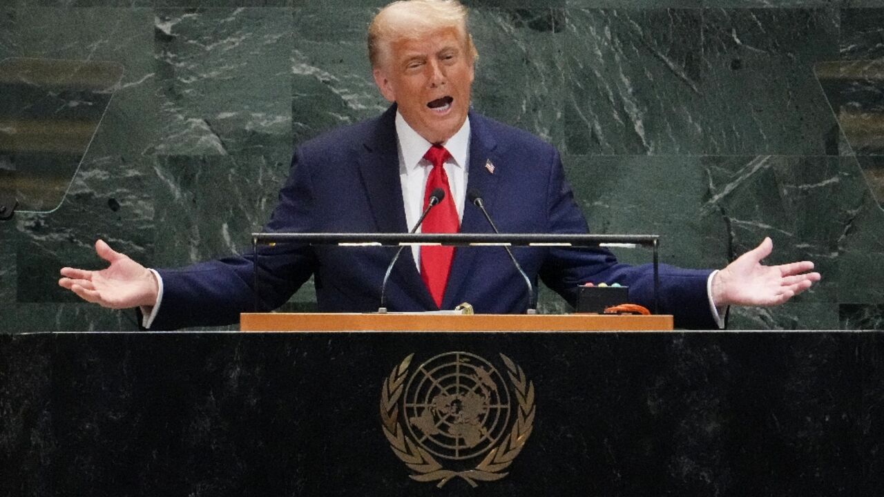 US President Donald Trump delivers remarks to the United Nations General Assembly at the UN headquarters in New York City on September 23, 2025.