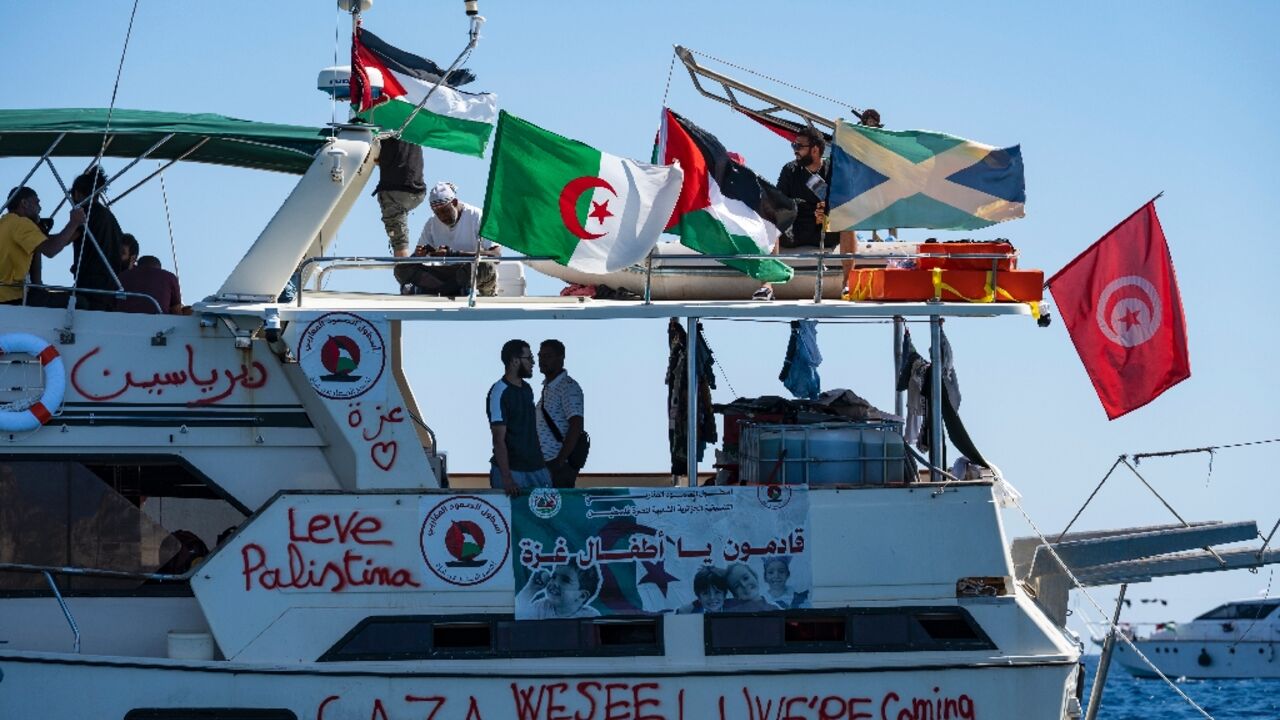 The flotilla of some 45 vessels carrying activists and politicians, including Swedish campaigner Greta Thunberg and Nelson Mandela's grandson Mandla Mandela, departed Spain last month