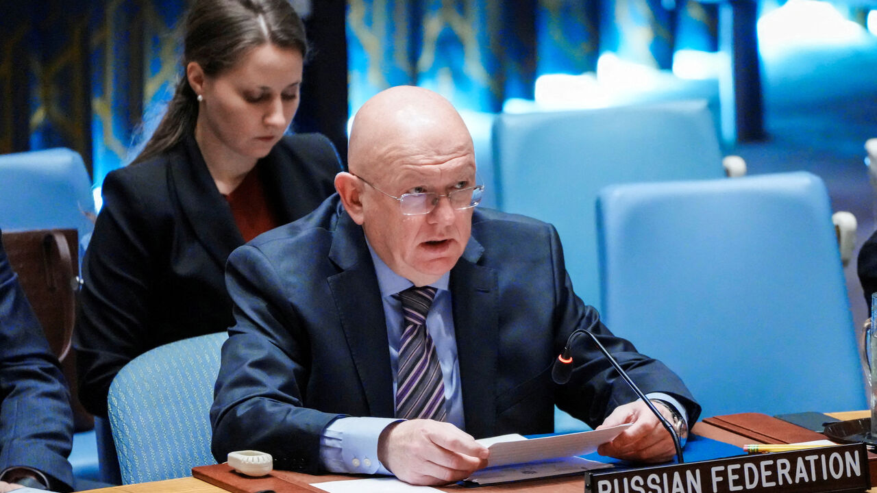 FILE PHOTO: The Russia Federation's Ambassador to the United Nations Vassily Nebenzia, addresses members of the U.N. Security Council after casting his vote on a resolution that would permanently lift U.N. sanctions on Iran, at U.N. headquarters in New York City, U.S., September 19, 2025. REUTERS/Eduardo Munoz/File Photo