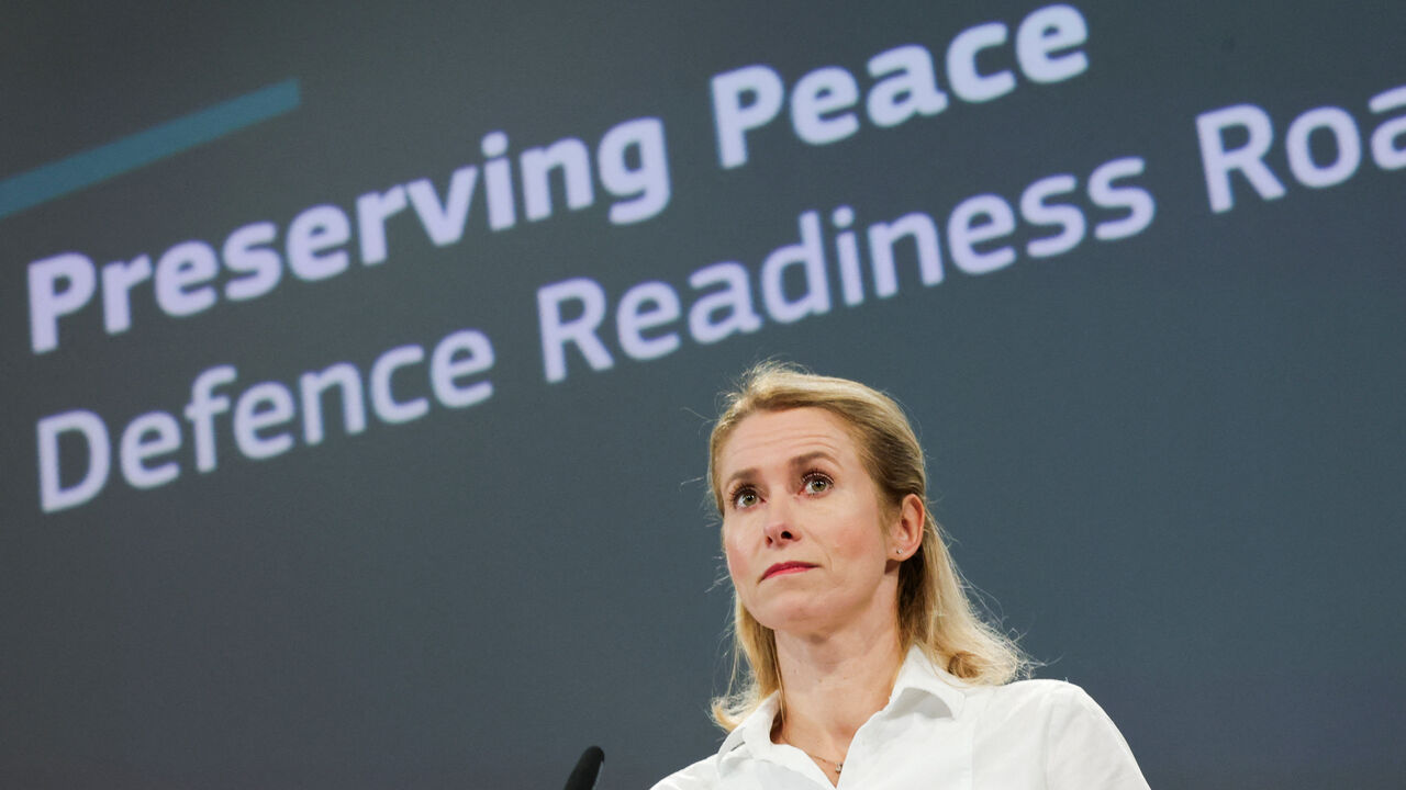 EU High Representative for Foreign Affairs and Security Policy Kaja Kallas presents "Defence Readiness Roadmap 2030", during a press conference in Brussels, Belgium October 16, 2025.  REUTERS/Yves Herman