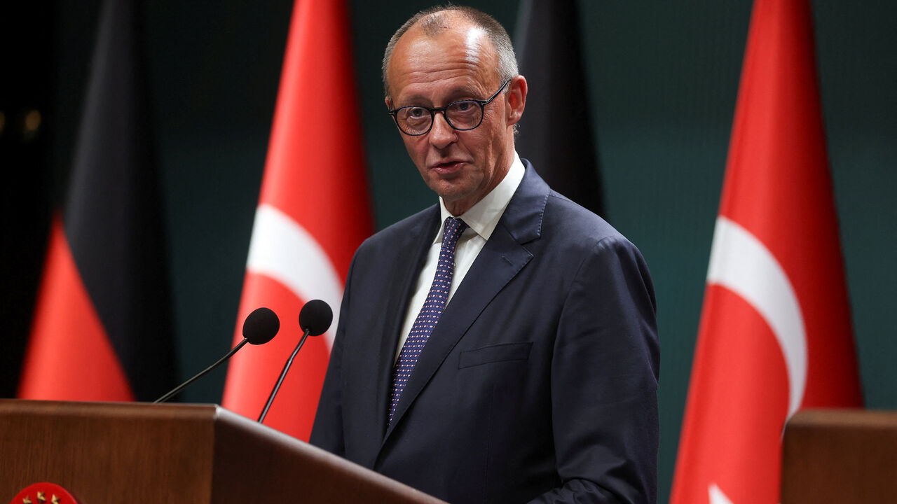 German Chancellor Friedrich Merz attend a press conference with Turkish President Tayyip Erdogan at the Presidential Palace in Ankara, Turkey, October 30, 2025. REUTERS/Umit Bektas