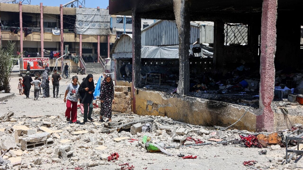The damaged Mustafa Hafez school in Gaza City