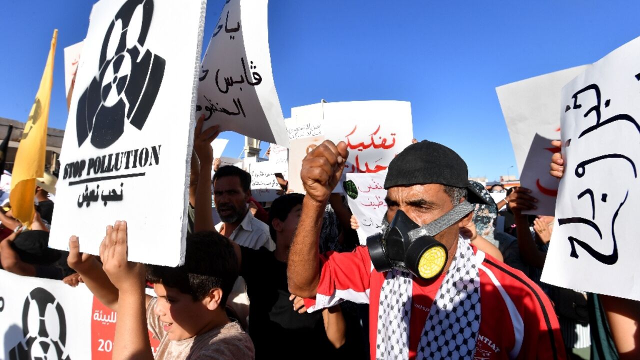 Protesters call for the closure of facilities at an ageing chemical factory in the Tunisian city of Gabes