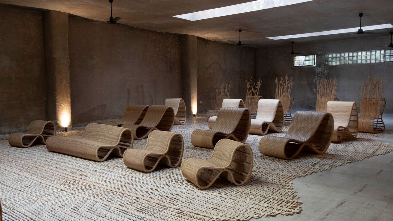 Shot of rattan installation by Maria Group and Rattan Hun at the Métiers d’Art exhibition in Abroyan Factory, photo taken by Bernard Khalil - credit: Mariana Wehbe Public Relations 