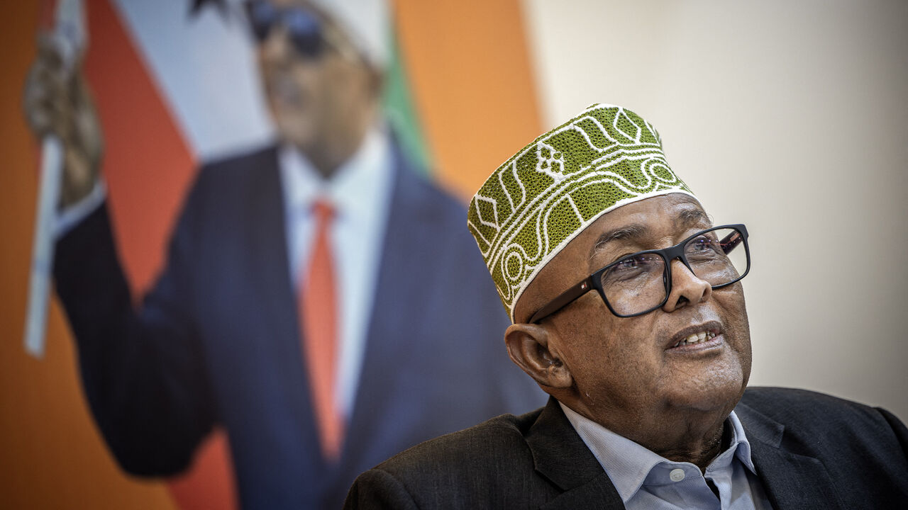 Wadani party presidential candidate Abdirahman Mohamed Abdullahi, also known as Irro, speaks during a press conference on November 10, 2024, ahead of the 2024 Somaliland presidential election. 