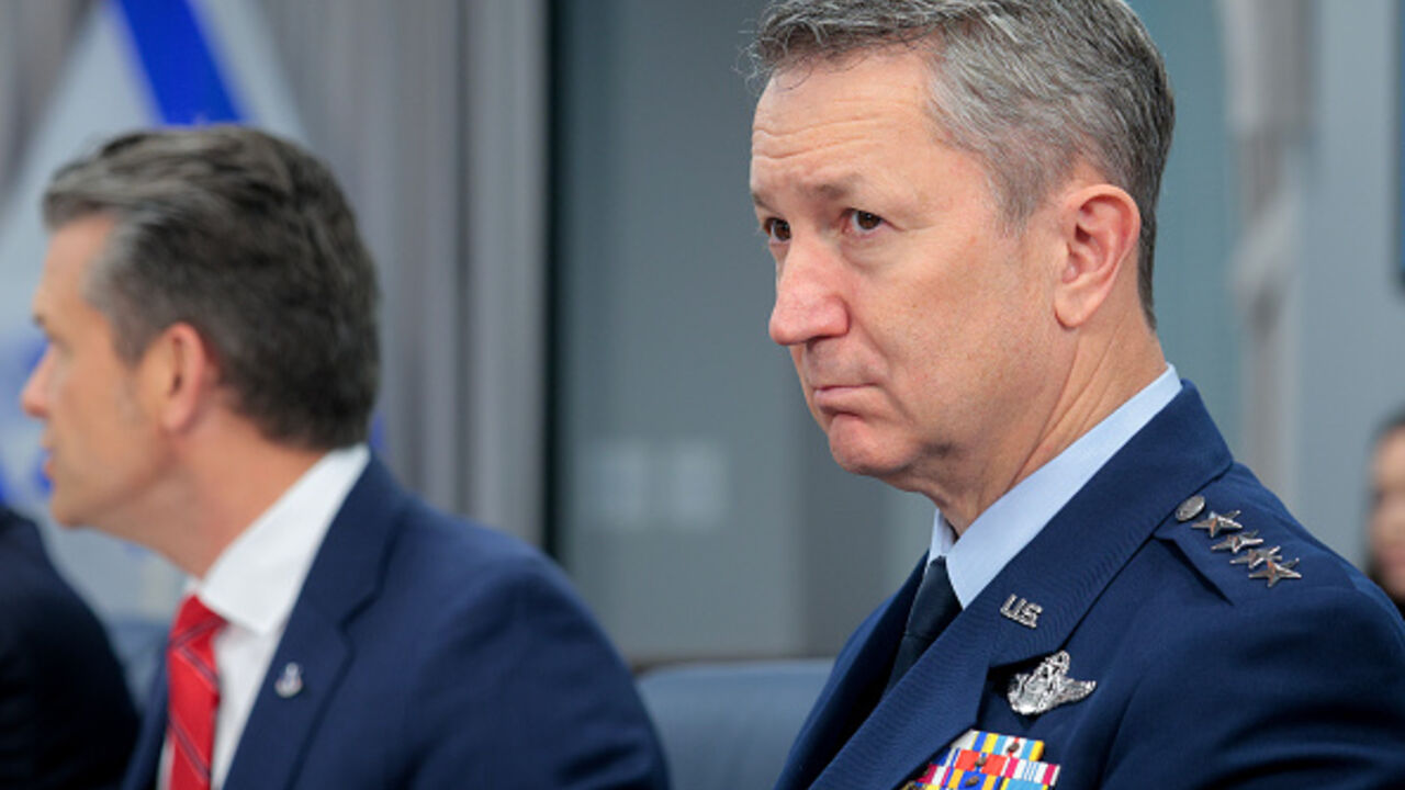 ARLINGTON, VIRGINIA - JULY 18: Chairman of the Joint Chiefs of Staff Gen. Dan Caine attends a meeting between Secretary of Defense Pete Hegseth and Israeli Defense Minister Israel Katz at the Pentagon on July 18, 2025 in Arlington, Virginia. This is Katz's first official visit to the United States and the counterparts will discuss shared defense priorities, including Iran’s threat posture and the ongoing war in Gaza. (Photo by Chip Somodevilla/Getty Images)
